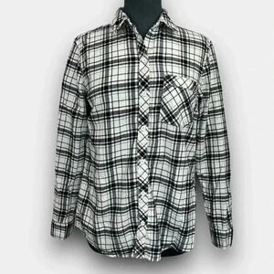Eddie Bauer Women's Black White Plaid Flannel Shirt Classic Fit Casual Top Small